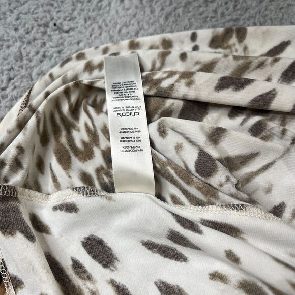 Chico's  Tunic Top Womens 1 Brown Leopard Print 3/4 sleeve Asymmetric Coastal - Picture 4 of 8